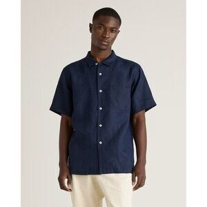 Quince men's 100% European Linen Camp Shirt navy Size Medium New In Package